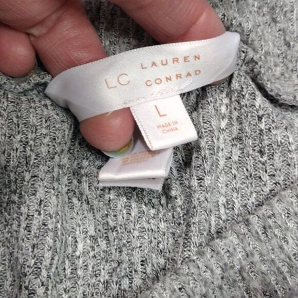 Lauren Conrad Grey High Rise Belted Wide Leg Slit Knit Pants Large - Picture 12 of 14